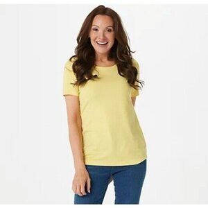 Susan Graver Weekend Essentials Comfy Cotton Knit Top-Lemonade-Large